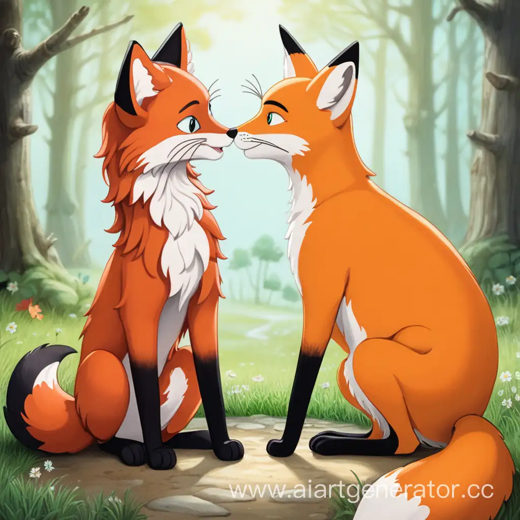 Feline-and-Vulpine-Conversation-in-Enchanted-Forest