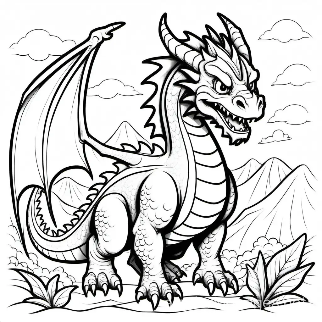 Kids-Coloring-Page-Giant-Fierce-Dragon-in-Carton-Style