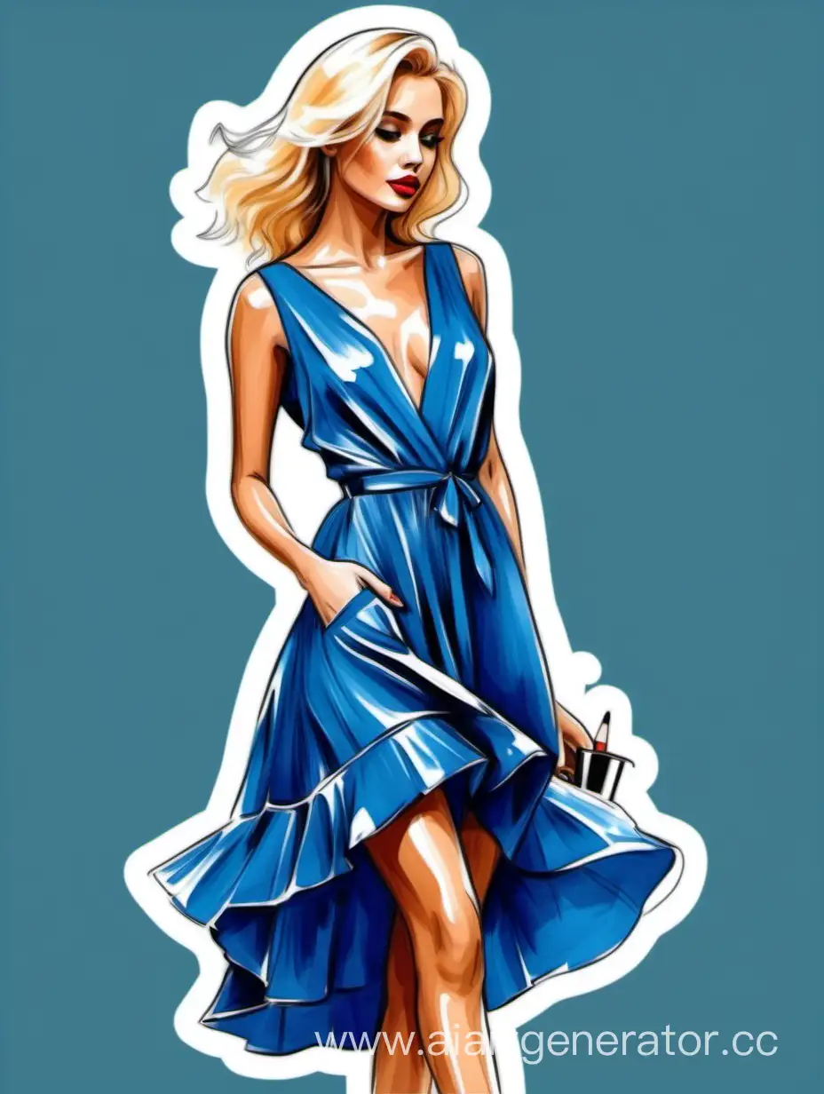 Chic-Blonde-Artist-Creates-Glamorous-Masterpiece-in-Blue-Dress
