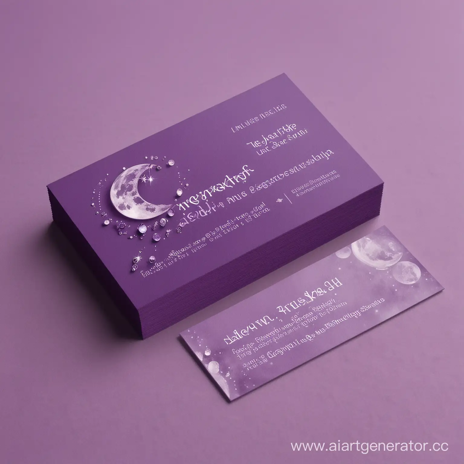 визитка для ювелирного магазина в фиолетовых оттенках с ассоциациями луна и кристалл