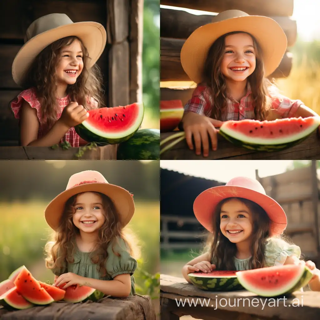 Joyful-Little-Girl-Eating-Watermelon-on-a-Sunny-Farm