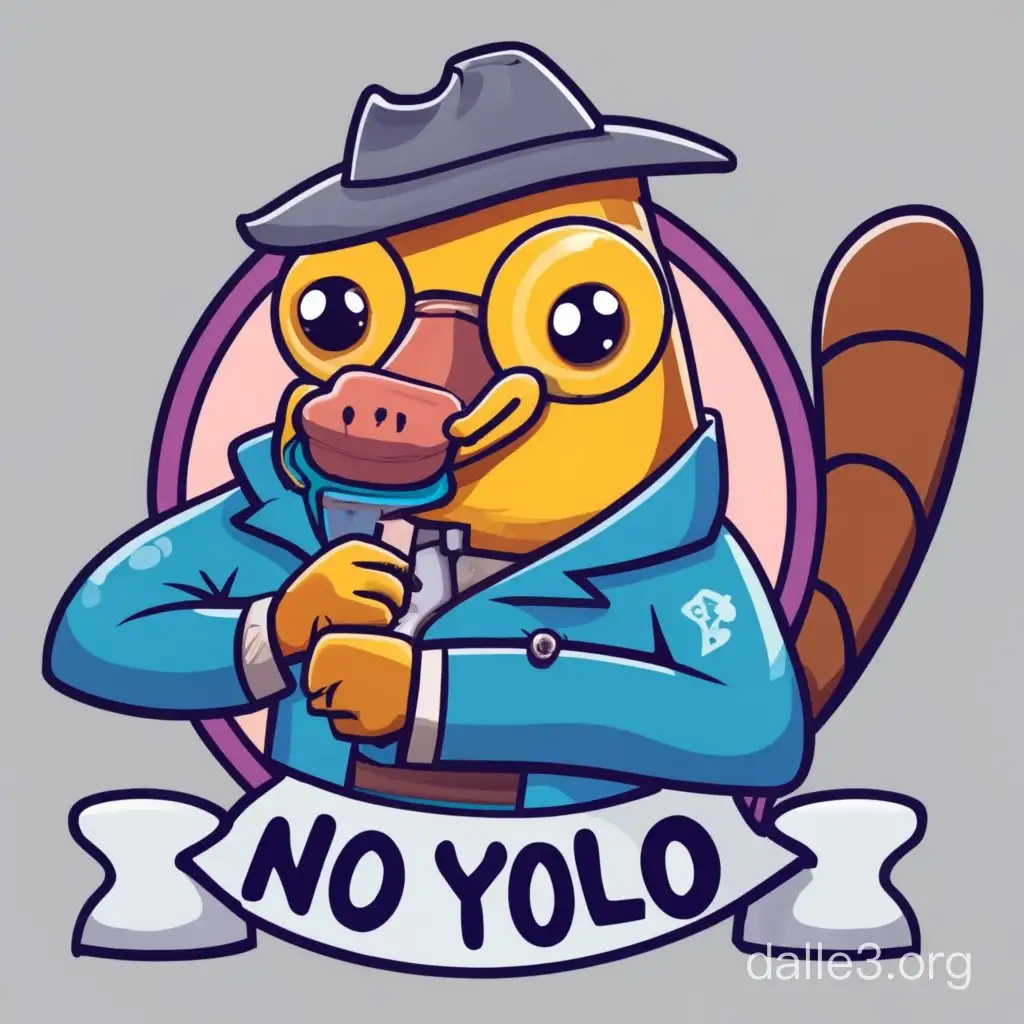 cartoon smart detective platypus data scientist experiment with "NO YOLO" Badge