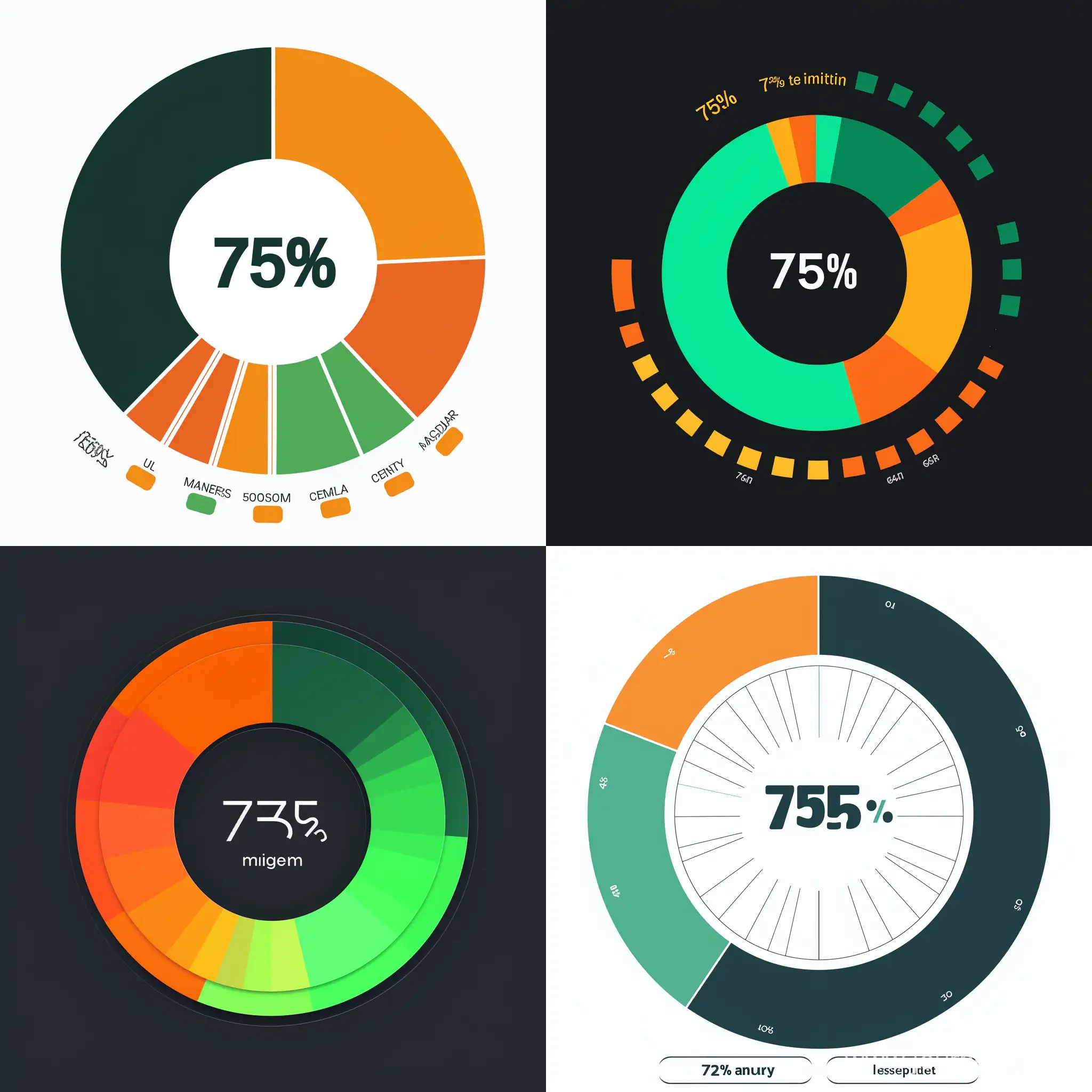 Graph displaying 75% metric on a donut chart 
main color - dark
color 1 - green
color 2 - orange
