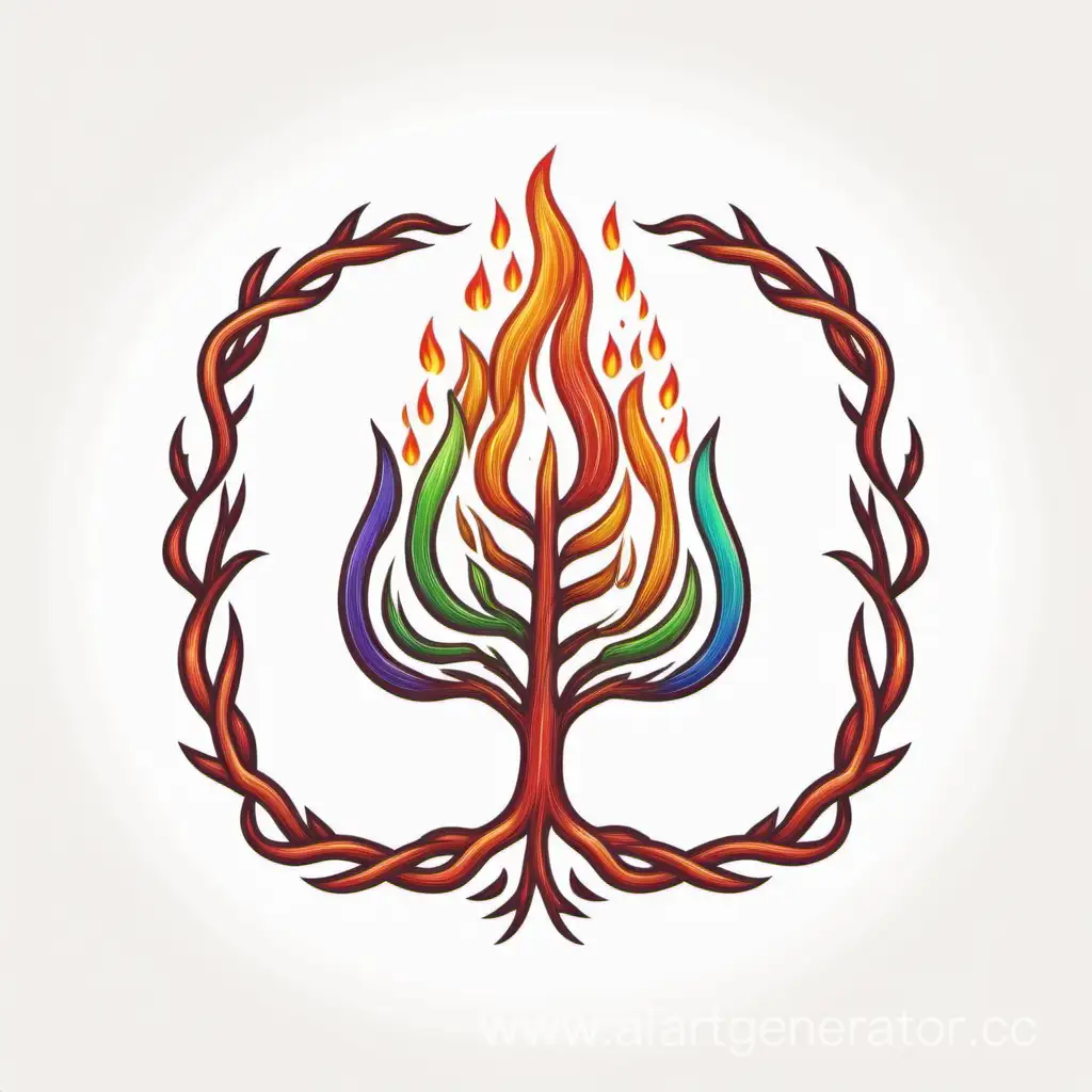 simple icon of a rainbow fire root vintage frame, made of border root fire. white background.
