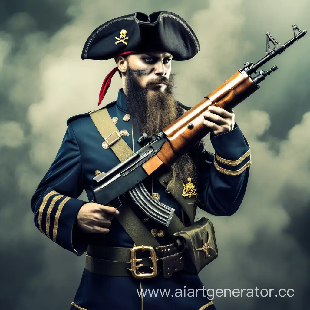 Пират в военной форме вооруженных сил россии с автоматом АК-47
