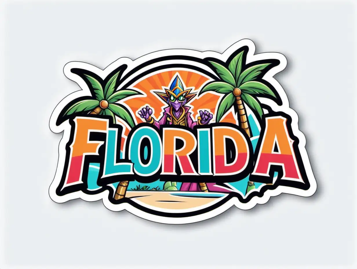 Cheerful Florida Names Sticker with Soft Color and Yugioh Design on White Background