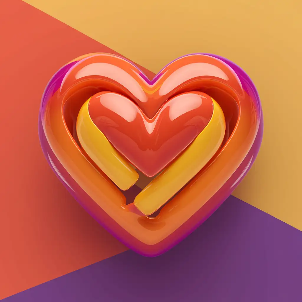 3D model of a love heart emoji, orange yellow purlpe