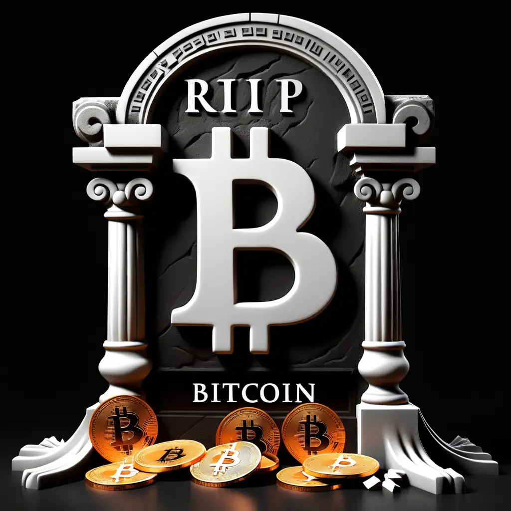 Cryptocurrency Memorial Bitcoin Tombstone with RIP Inscription