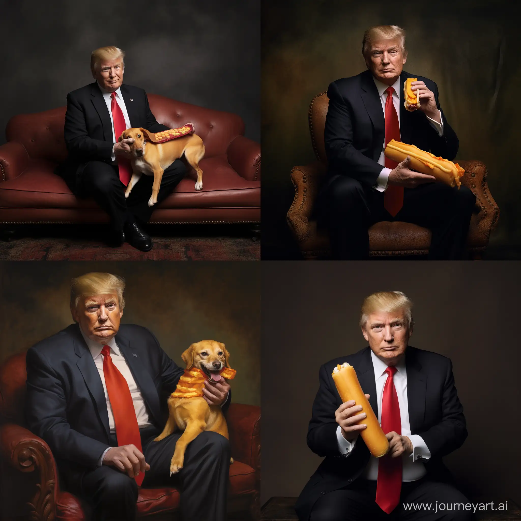 Trump holding a hot dog