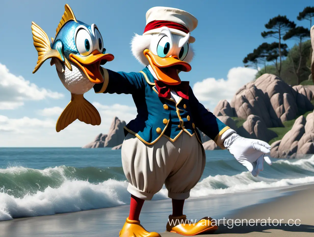 Scrooge-McDuck-Proudly-Displays-Giant-Fish-Catch-on-Shore