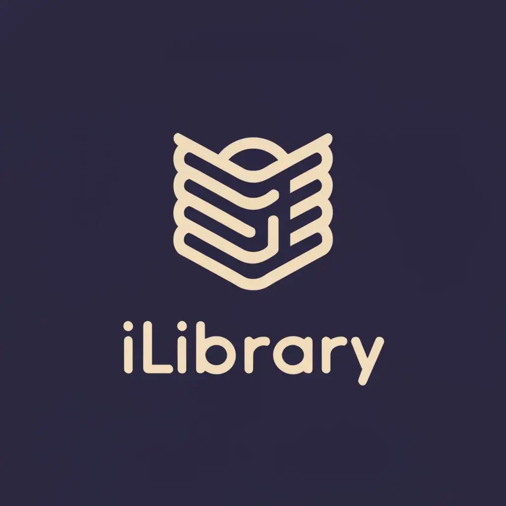 a logo design, with the text 'ILibrary', main symbol: Book, Moderate, clear background, cream colored text and dark blue background, clean edges. refine the book symbol