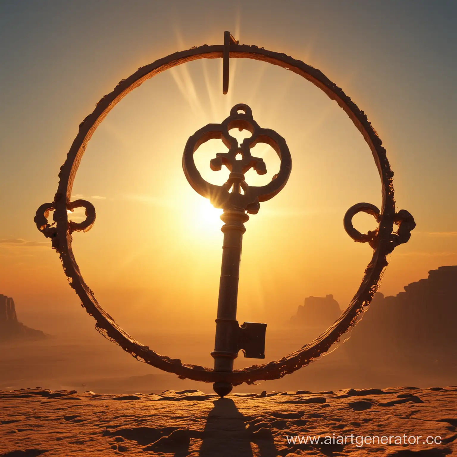 Majestic-Ancient-Key-Shining-Against-Glowing-Sun-Disk