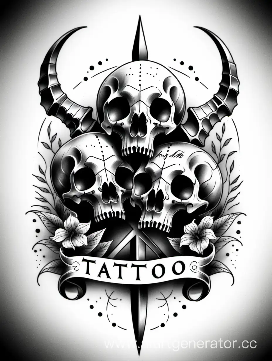 Dark-Lettering-Tattoo-Sketch-with-Animal-Skulls