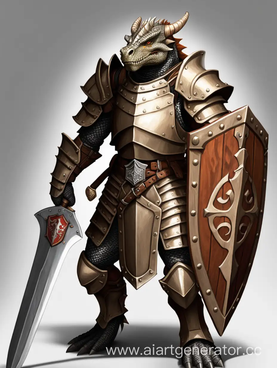 Драконорождённый паладин с щитом и мечём, в стиле dnd