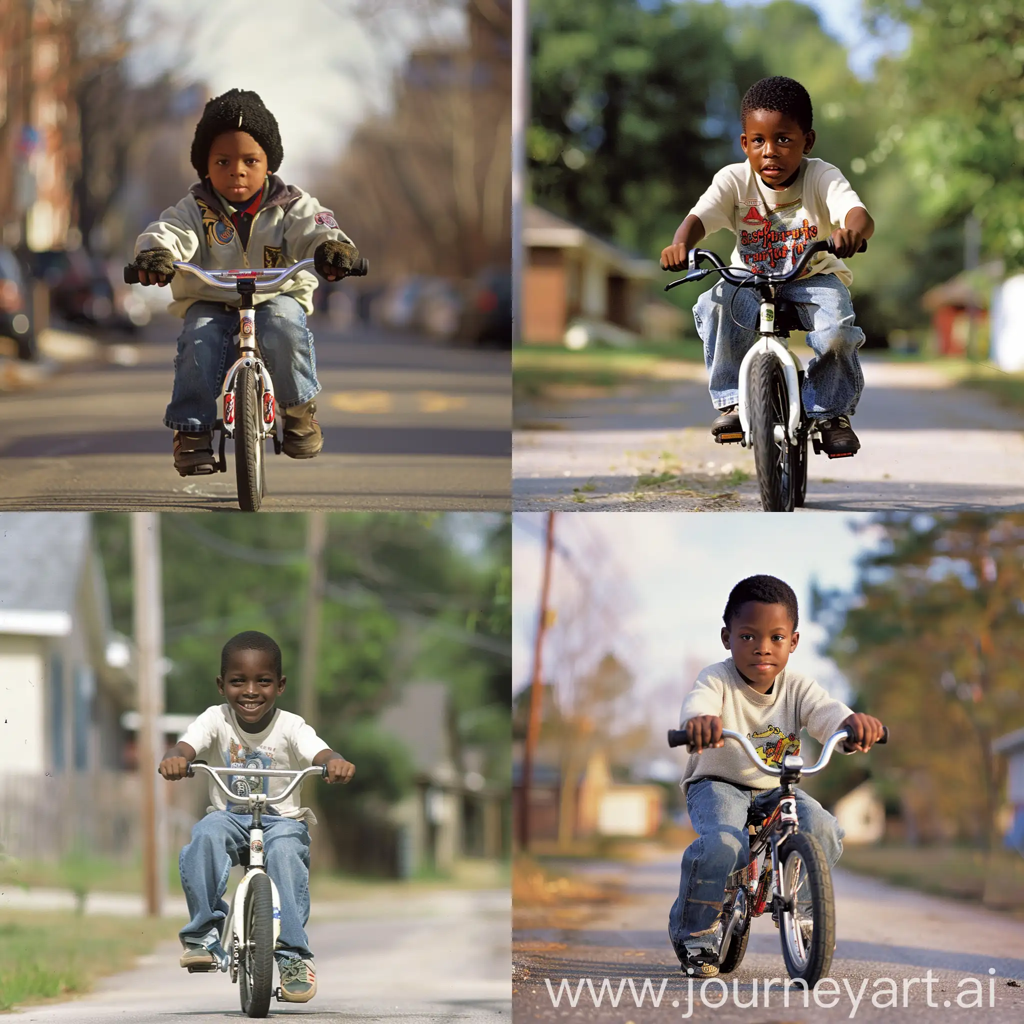 Black kid riding a bike, 