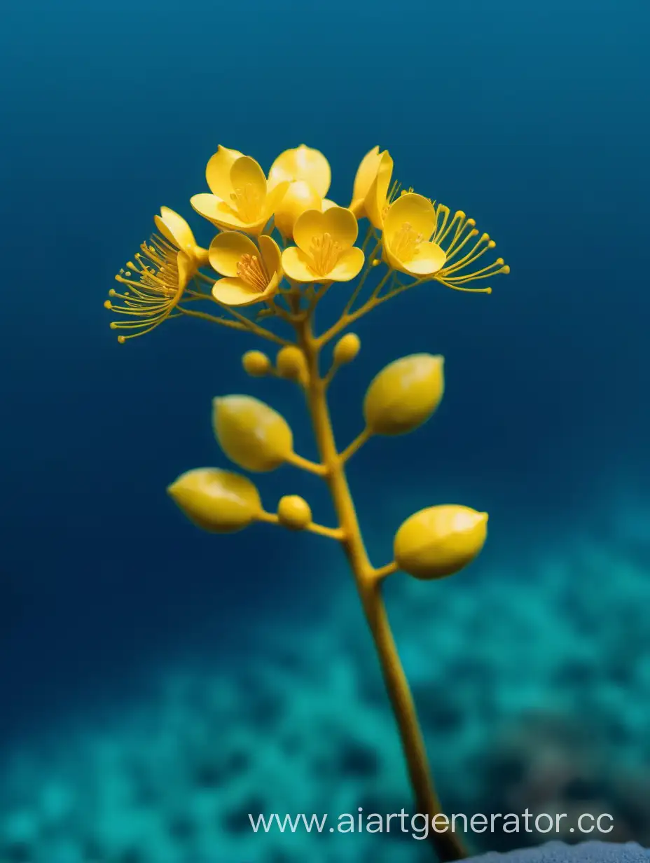 Vibrant-Acacia-Yellow-Flower-Floating-in-Blue-Water