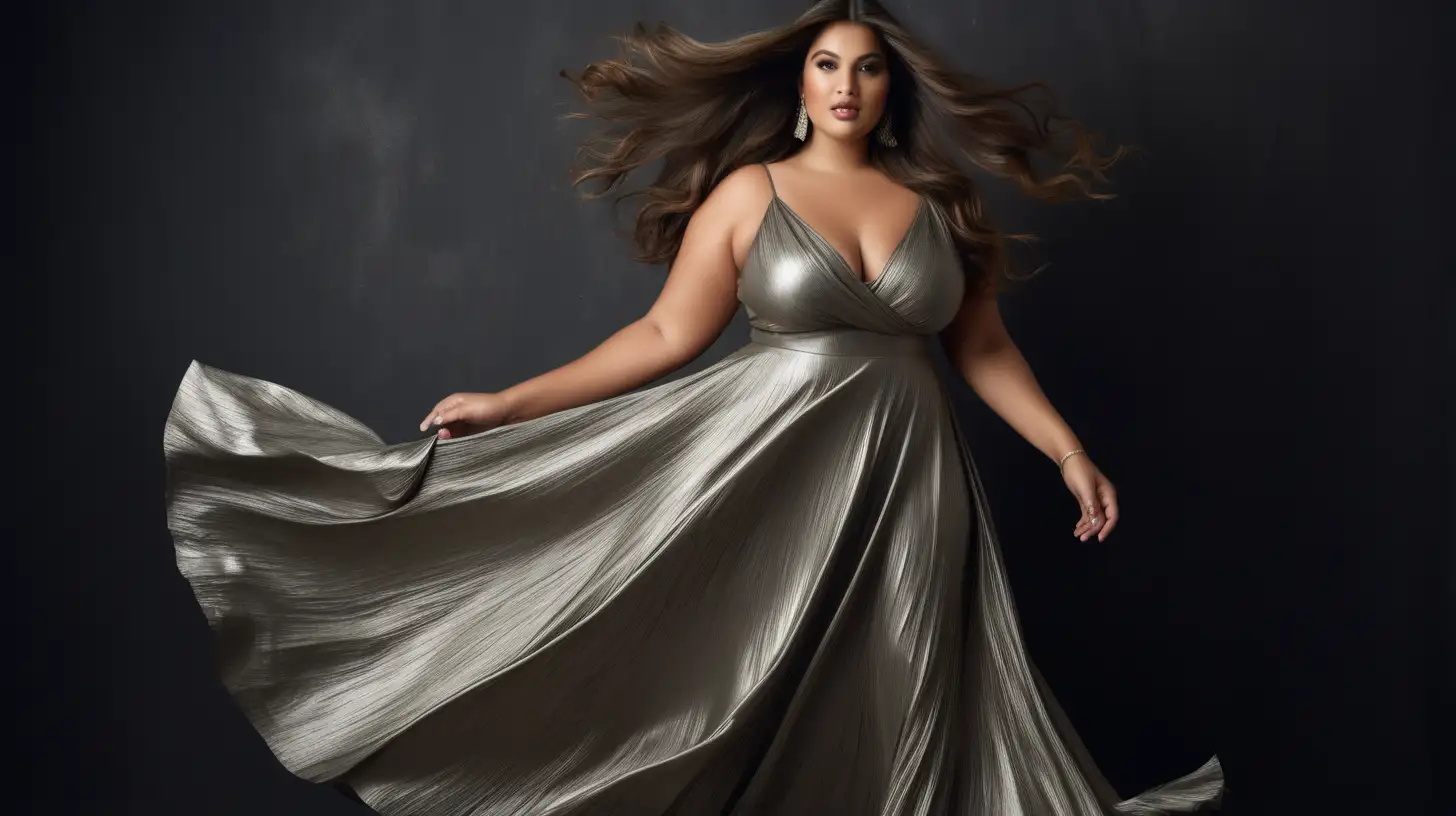 Stylish Plus Size Model in Vogue White Dress Dancing