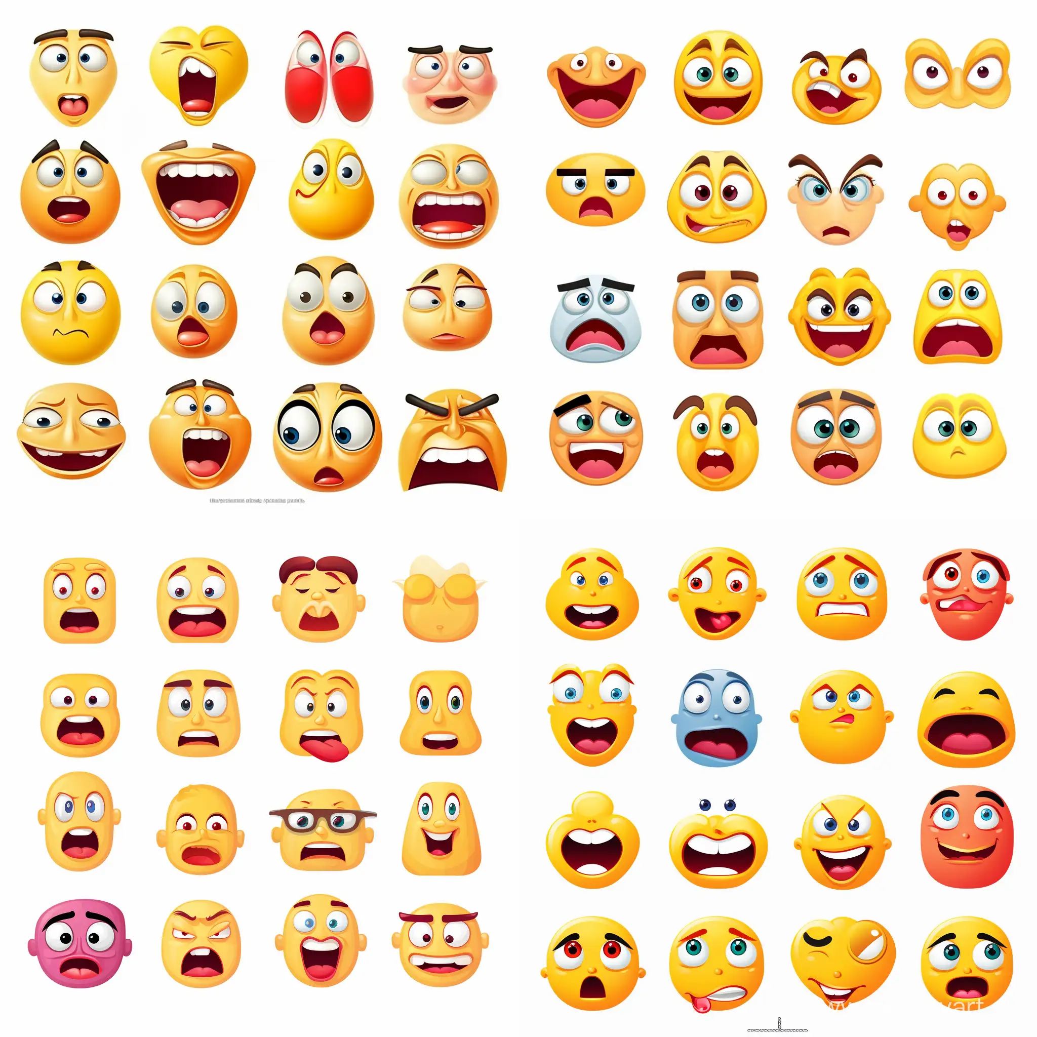 combined different elements of facial expressions in one emotion such as smile, surprise, sadness, anger, surprise, something that looks like oversaturated emotions, isolated on white, emoji style