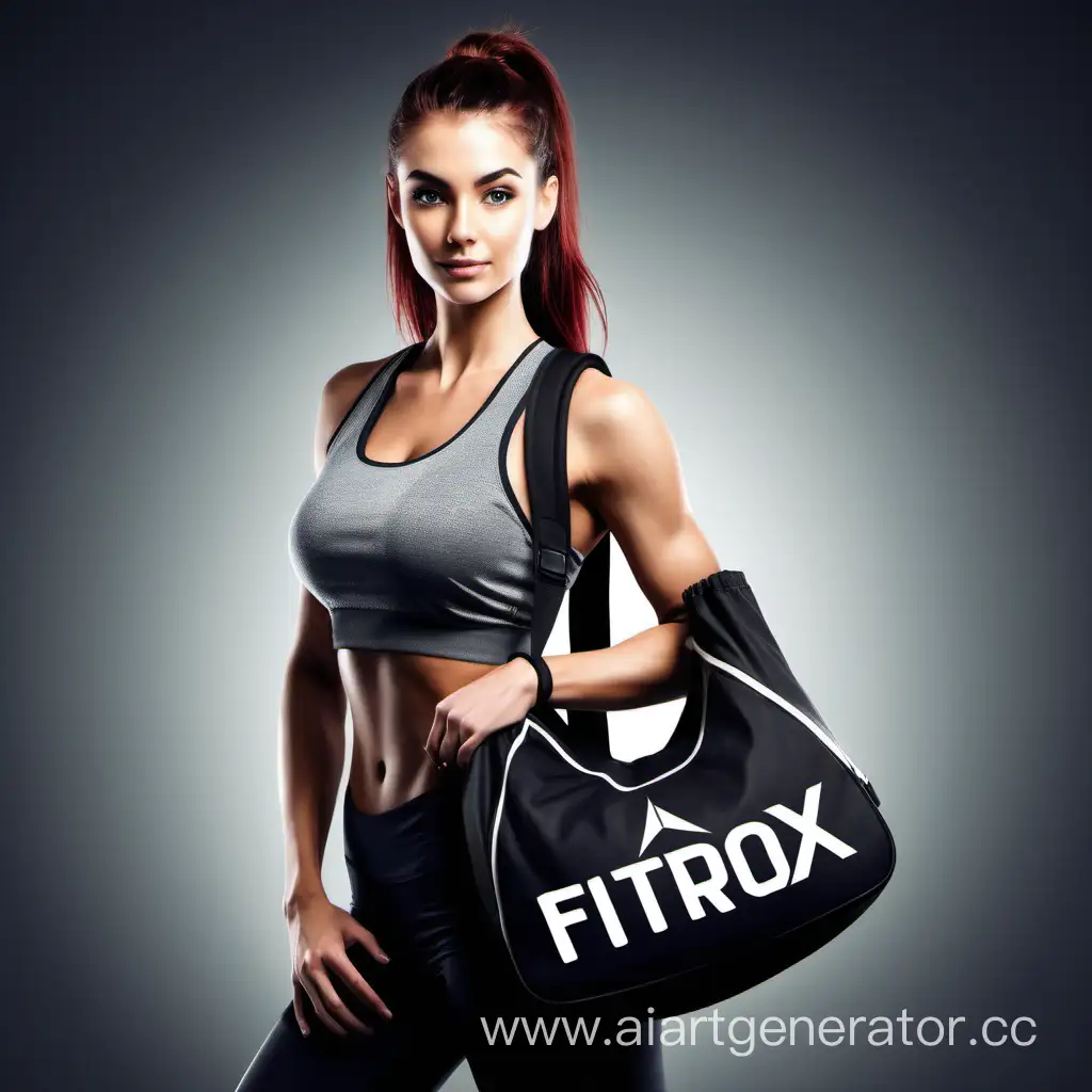 нарисуй логотип для бренда FITROX с красивой девушкой спортивной девушкой и спортивной сумкой