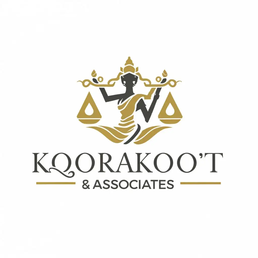 a logo design,with the text "Korakot & Associates", main symbol:Lady Justice, Thai crown, Chada, Gold Colors,Moderate,be used in Legal industry,clear background