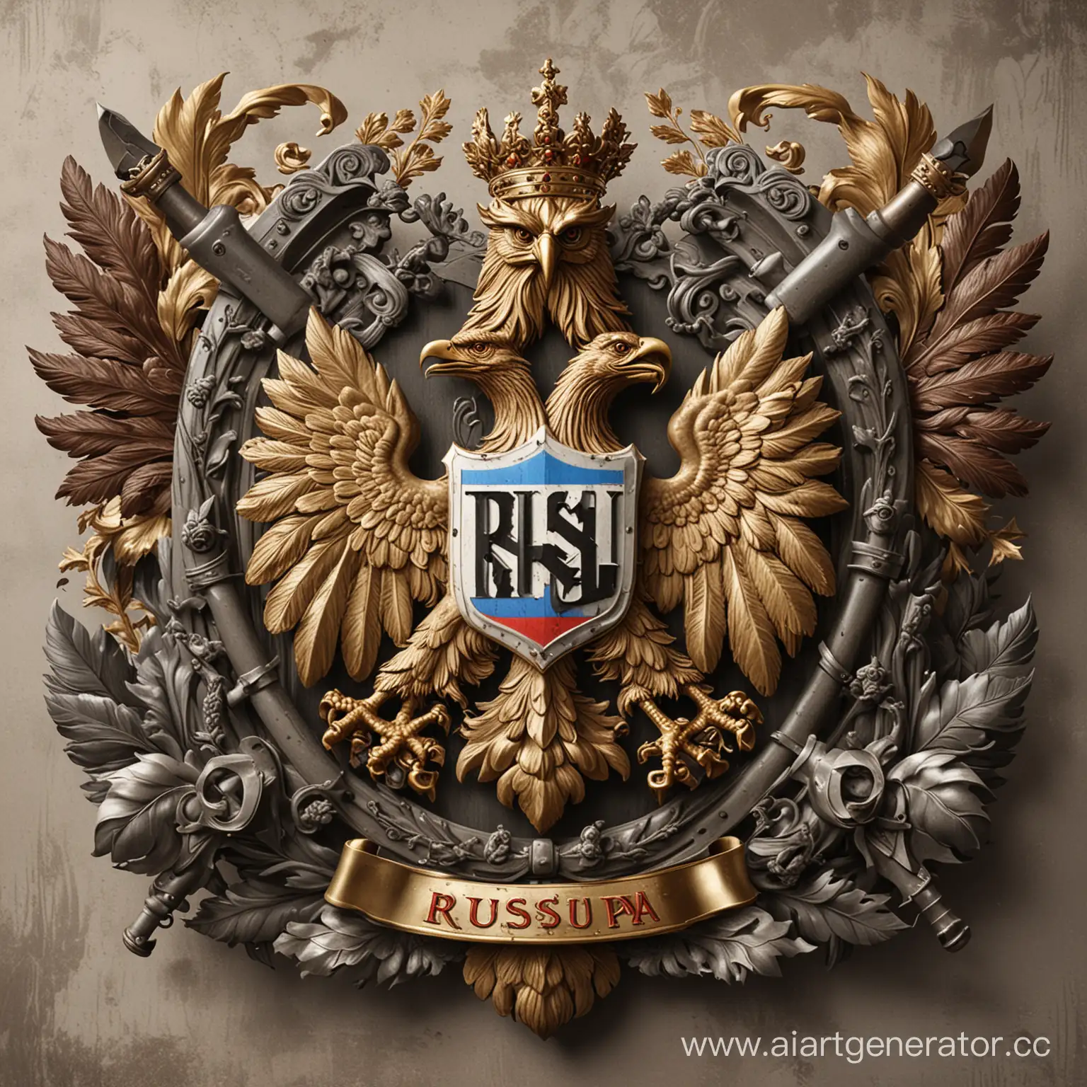 Russian-Coat-of-Arms-with-Fascist-Symbolism-Holding-DoubleBarreled-Shotgun-and-Bunch