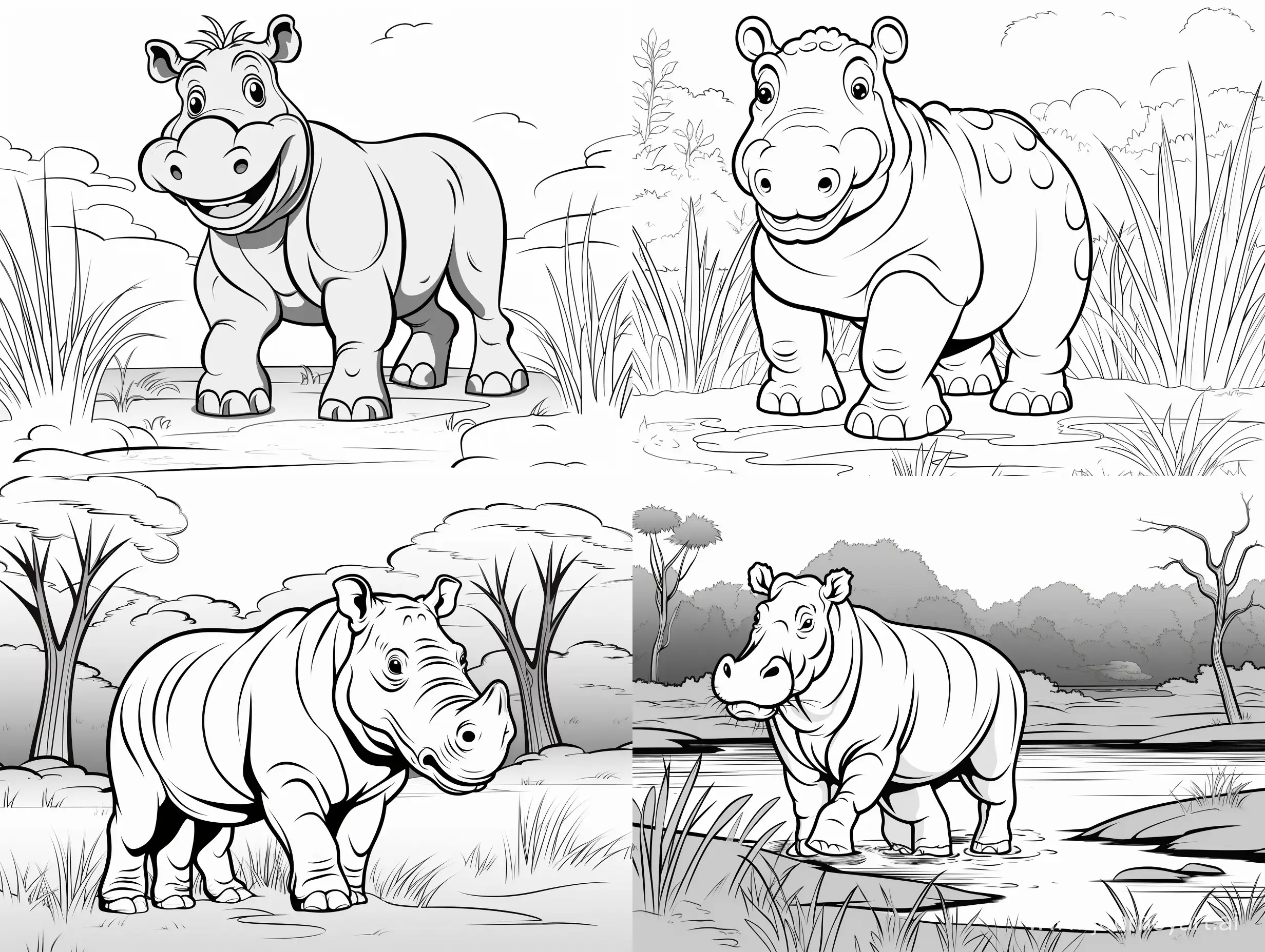 Adorable-Black-and-White-Contour-Hippo-Cartoon-Coloring-Page-for-Kids-Ages-14