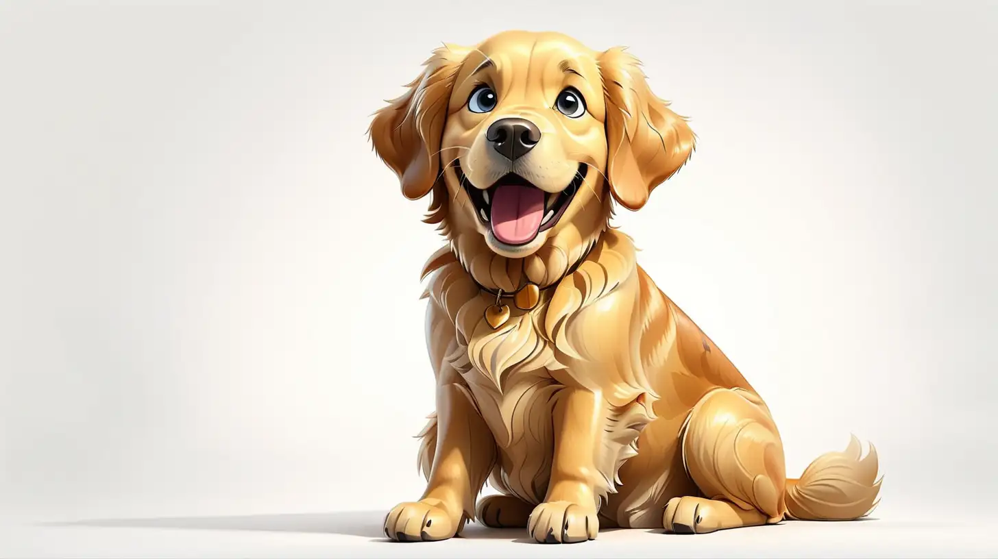 Cheerful Cartoon Golden Retriever Poses Sitting Against a Clean White Background