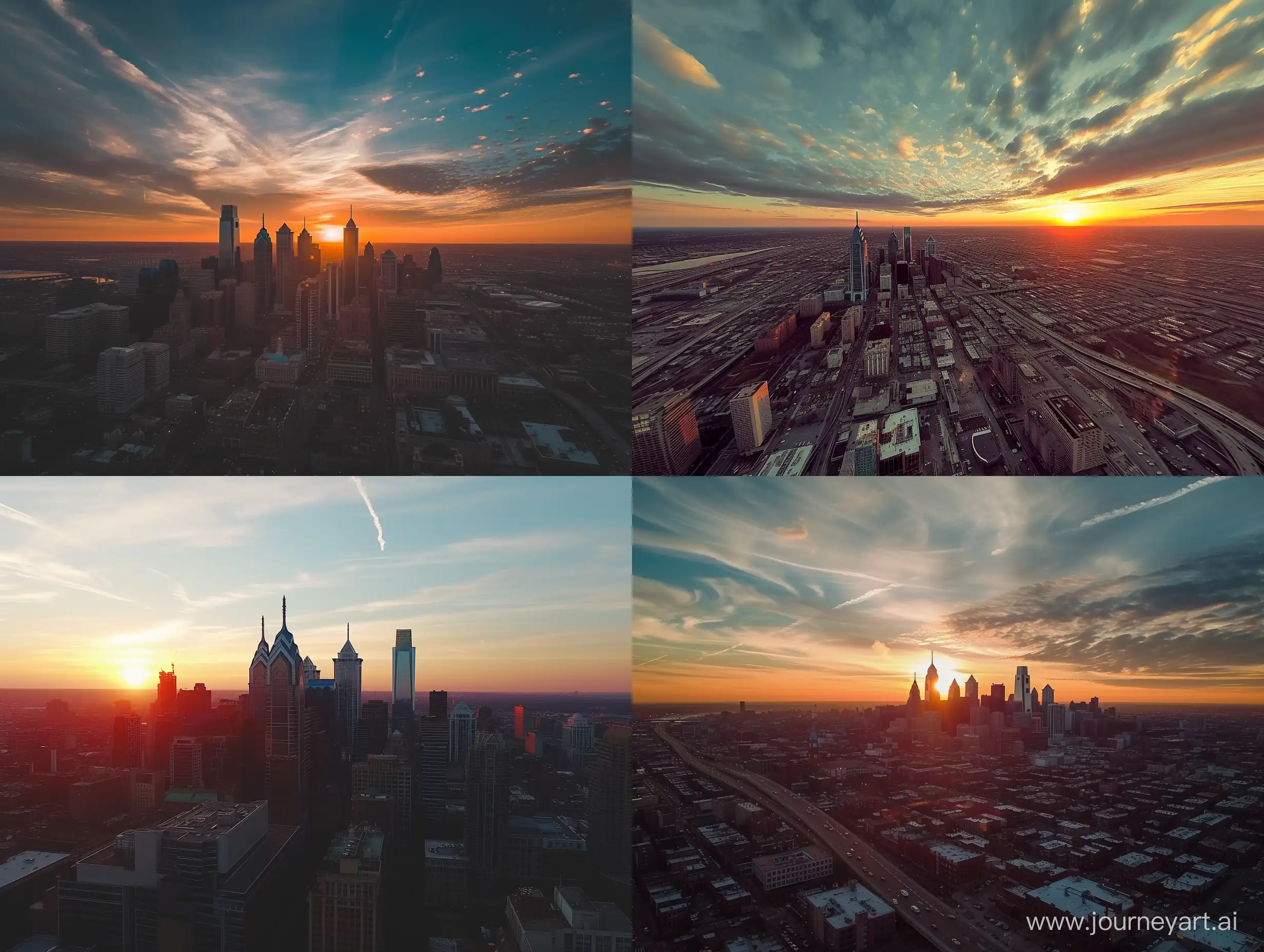 Philadelphia city , detailed. city scenes, sunset time, "Environment, raw photograph, full view, vivid, drone view, landscape,

