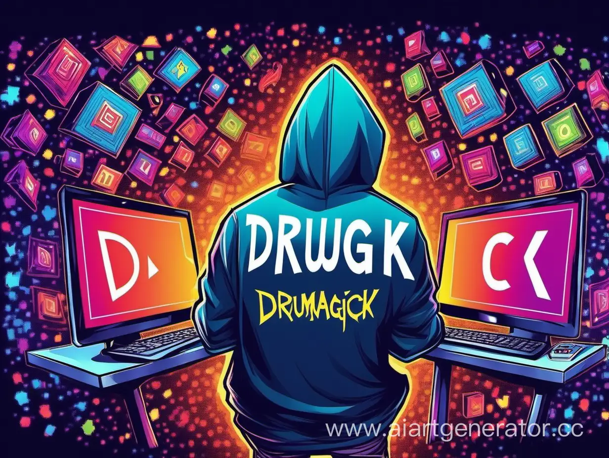 Drumagick-Playing-Video-Games-in-Colorful-Hoodie-Sweater