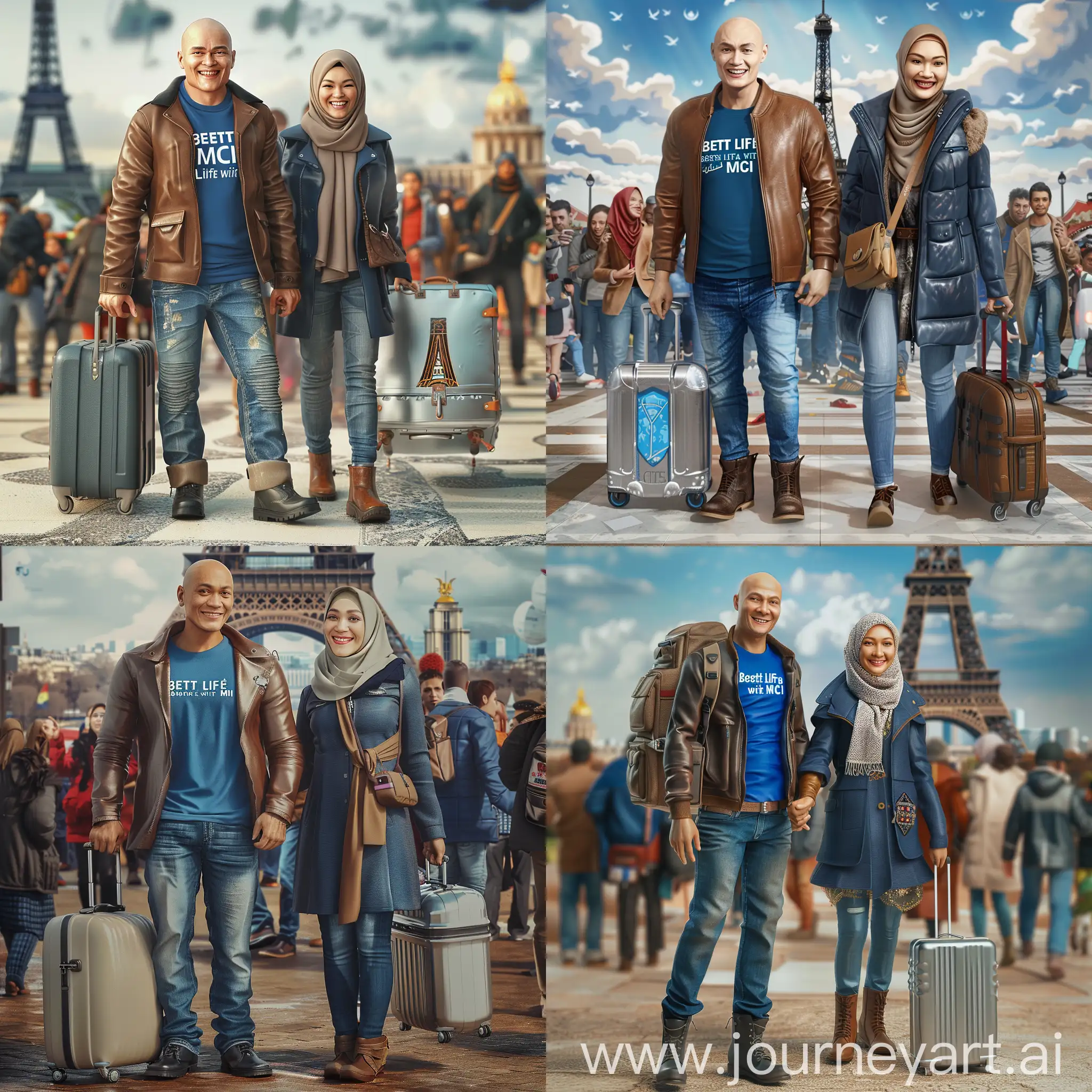 Happy-Indonesian-Couple-Traveling-in-Paris-with-Eiffel-Tower-Background