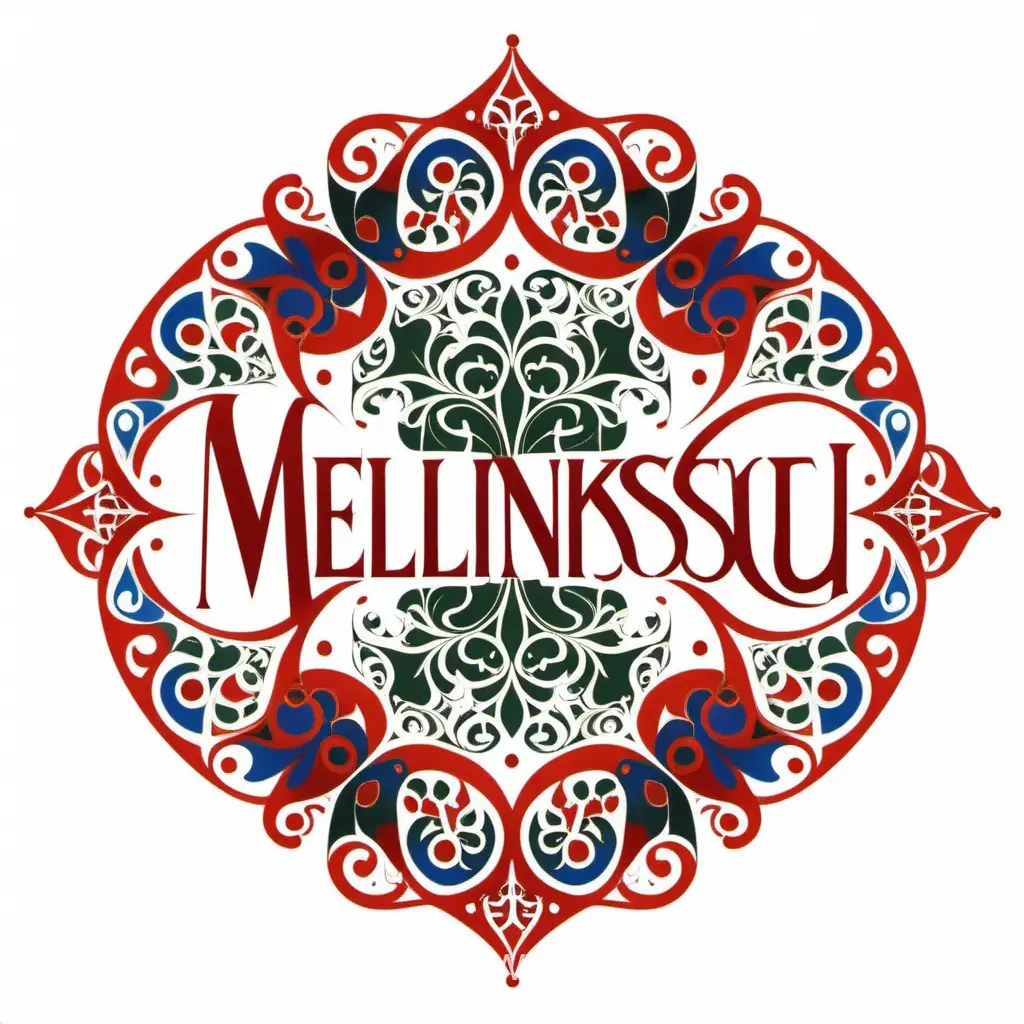 Логотип [Melnikov.VG], текст в стиле "Арабеска", изображение на белом фоне