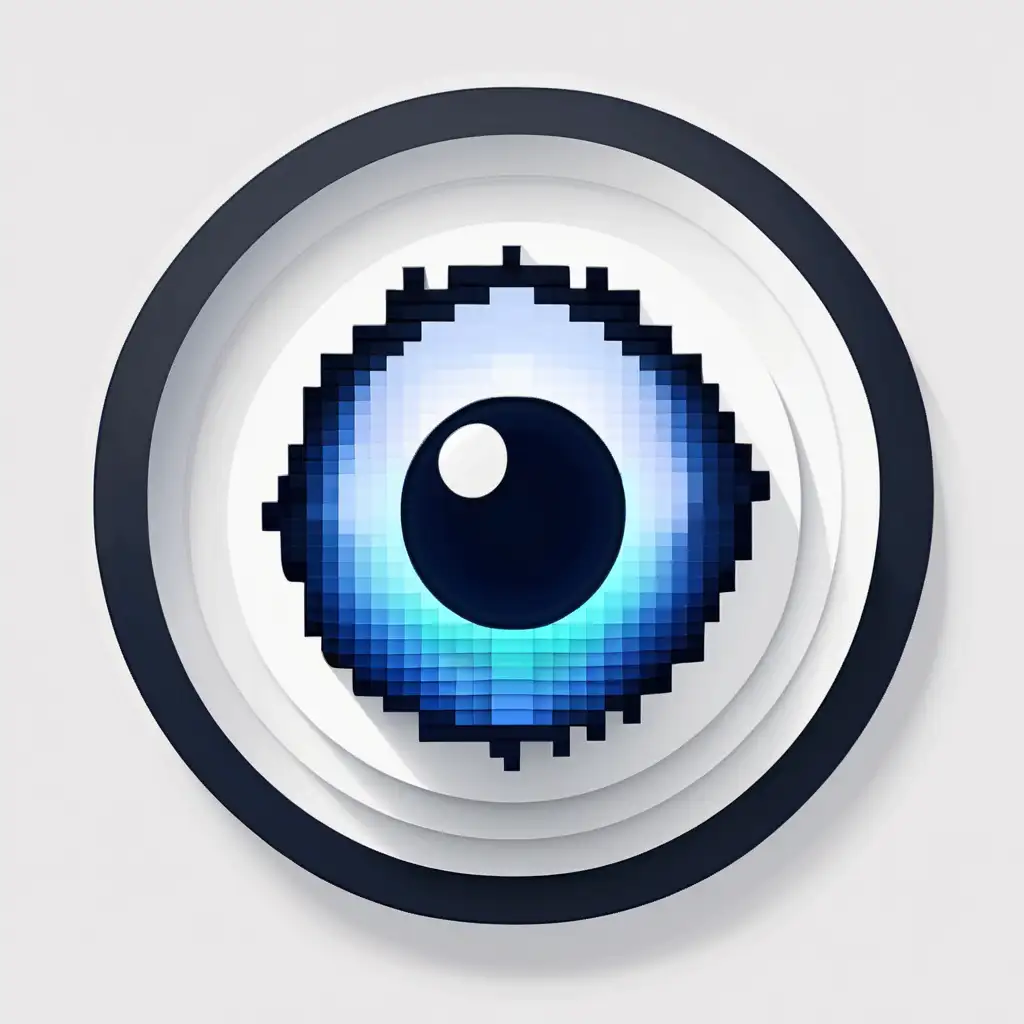 Futuristic Blue Pixel Eye Icon in a Circle Technology and Innovation Symbol