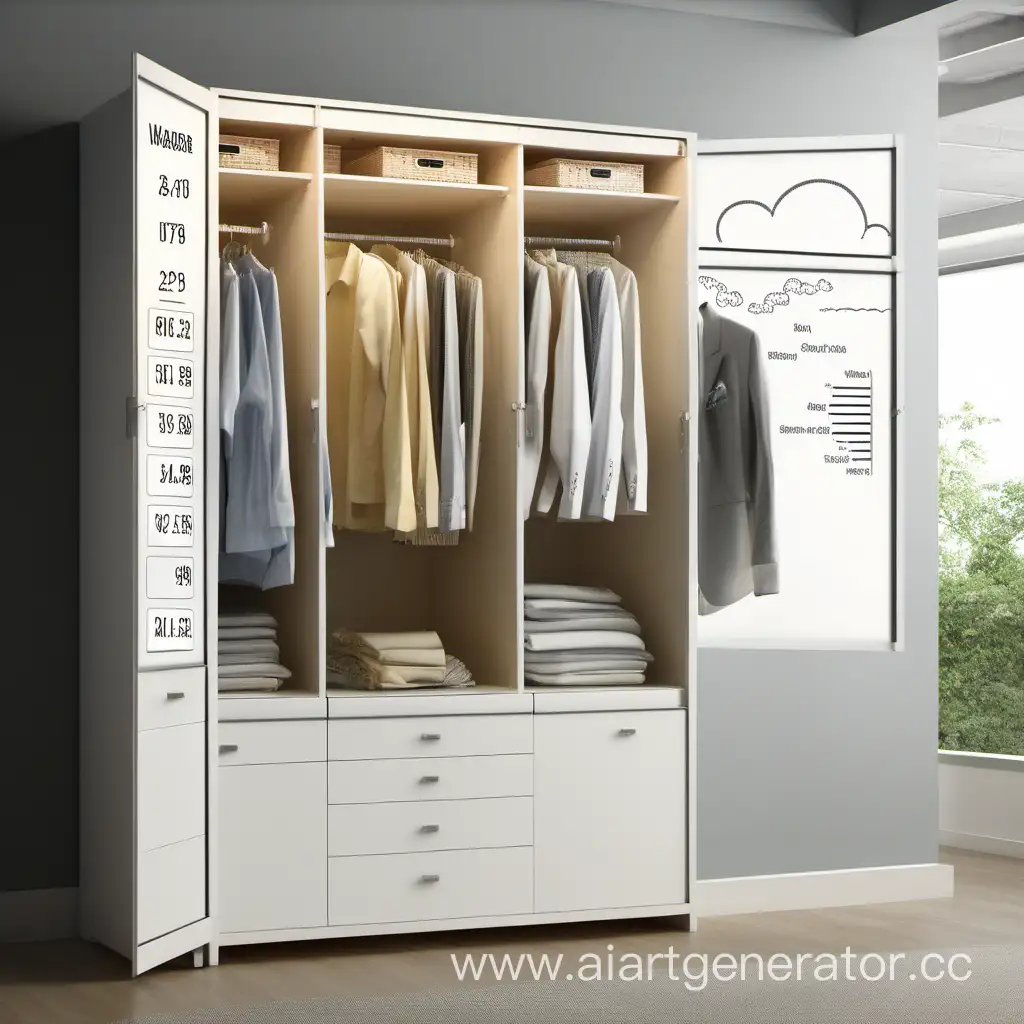 wardrobe with computer screen which shows weather forecast