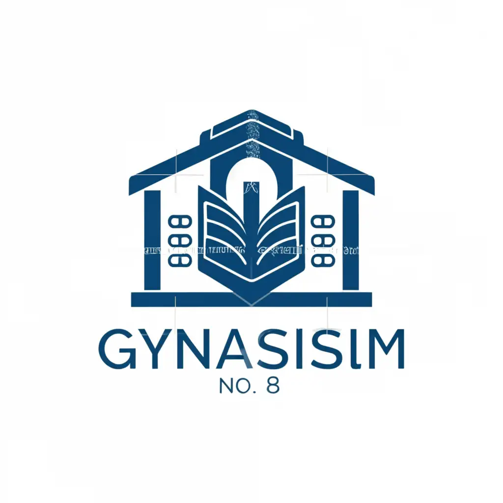 a logo design,with the text "Gymnasium No. 8", main symbol:School, blue and white color,Moderate,be used in Education industry,clear background