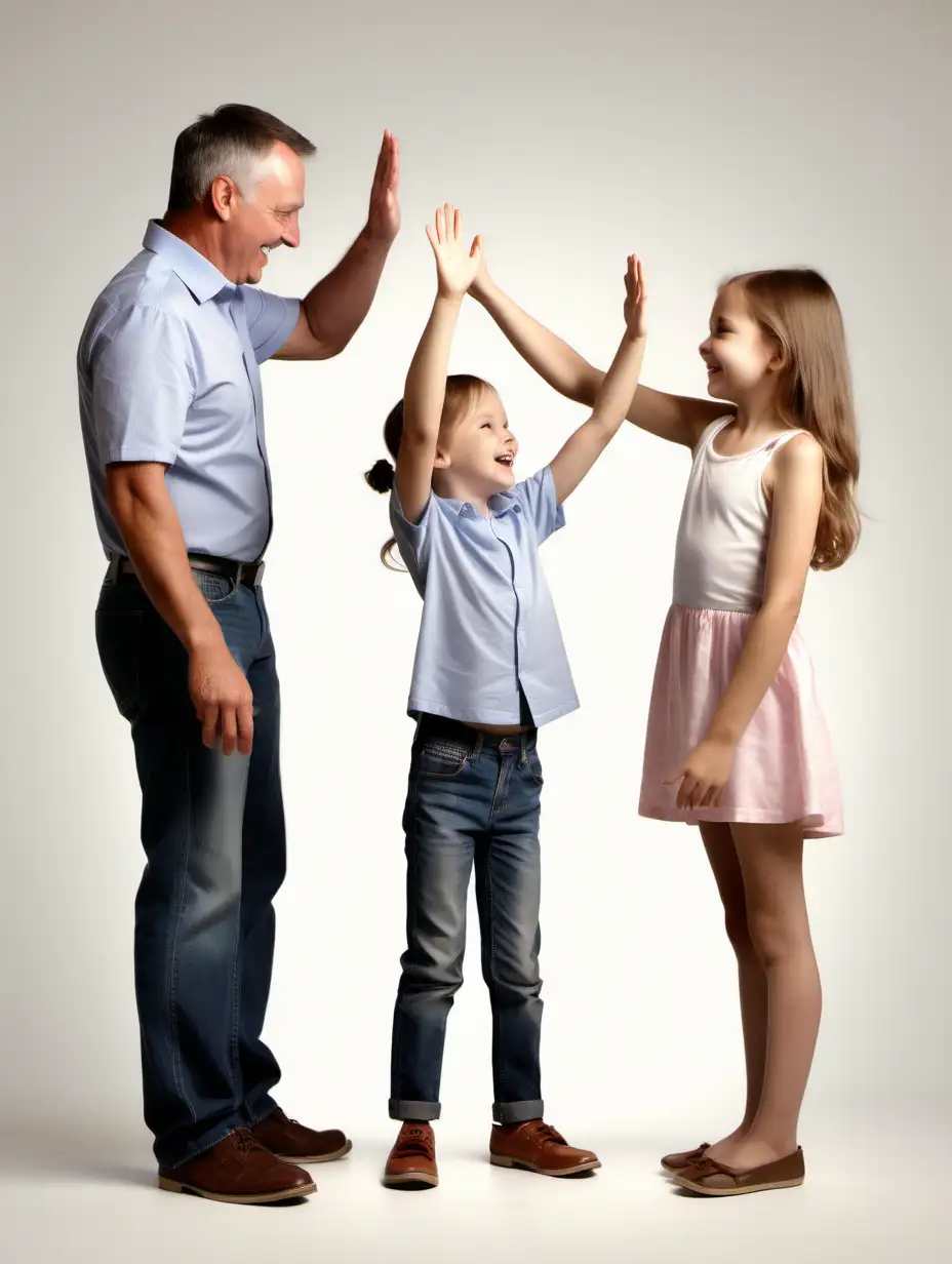 Father and Children Celebrating with High Fives Full Body Happiness