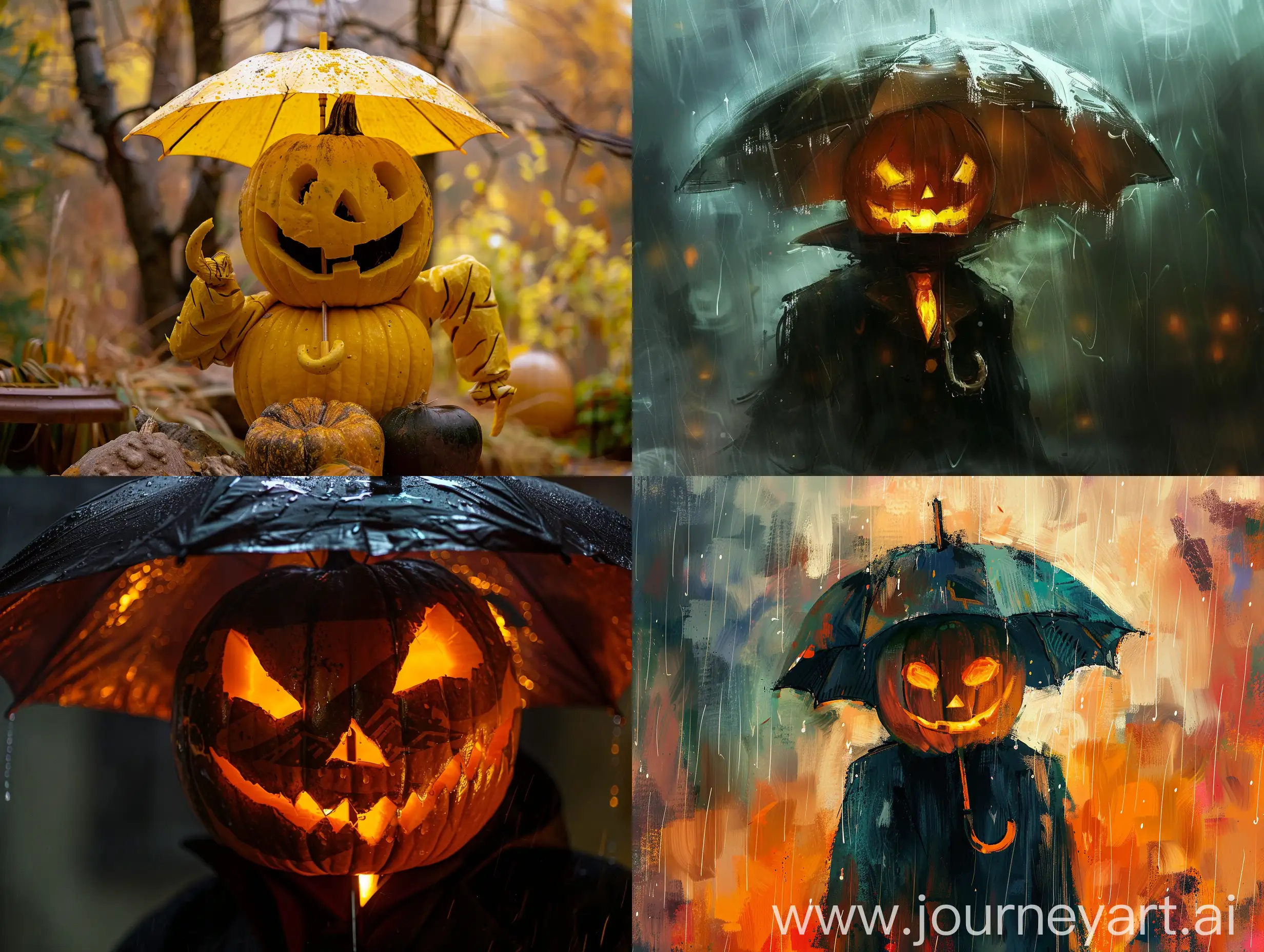 Whimsical-Pumpkin-Man-with-Umbrella-in-Autumn-Setting