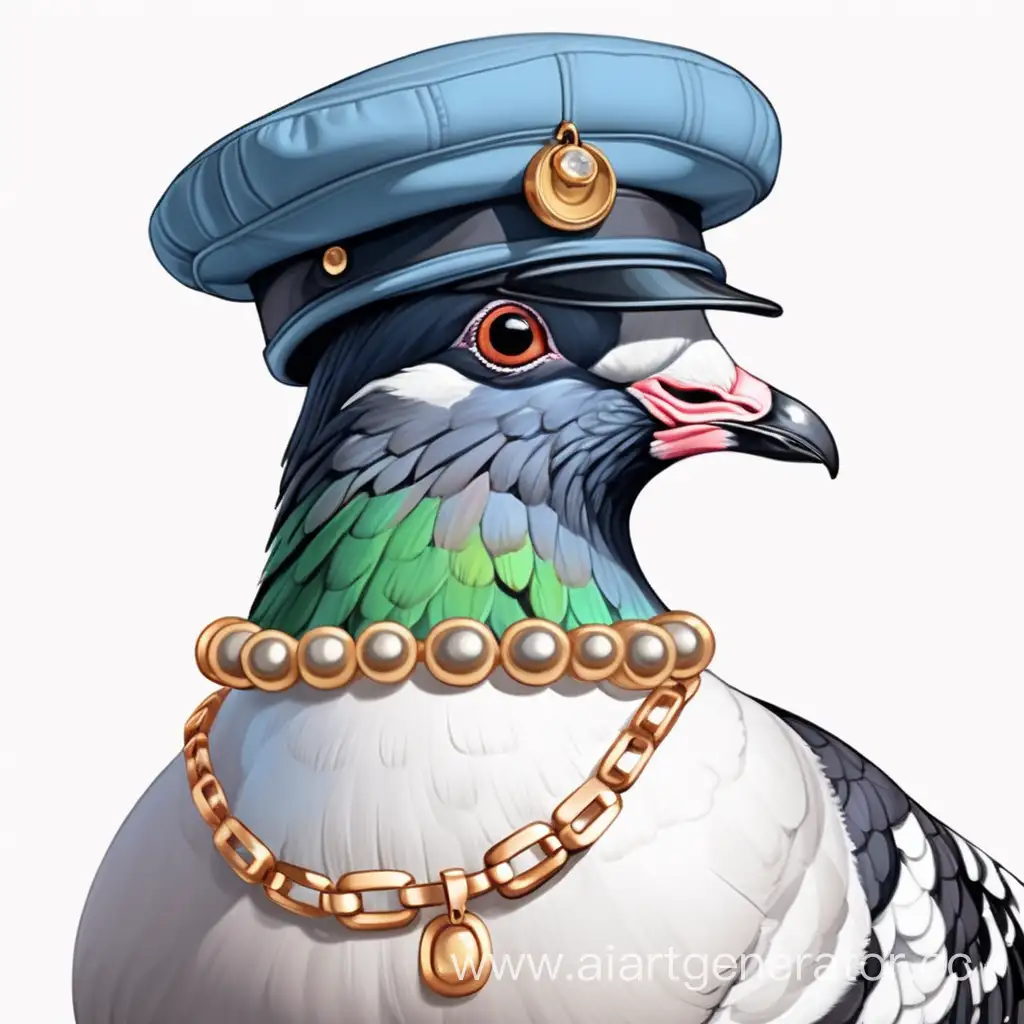 мультяшный голубь в кепке и ожерельем