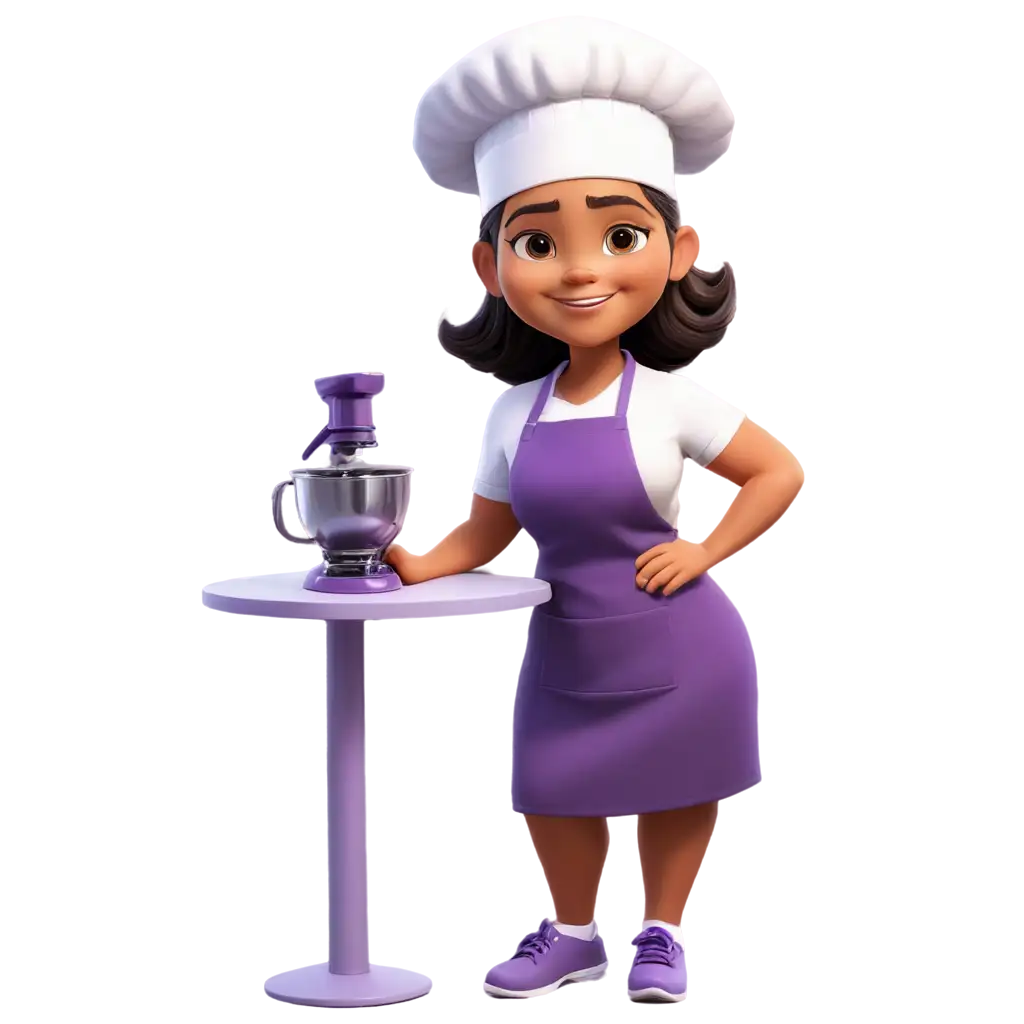 Cartoon-Cute-Chubby-Girl-in-Purple-Chef-Uniform-with-Mixer-HighQuality-PNG-Image