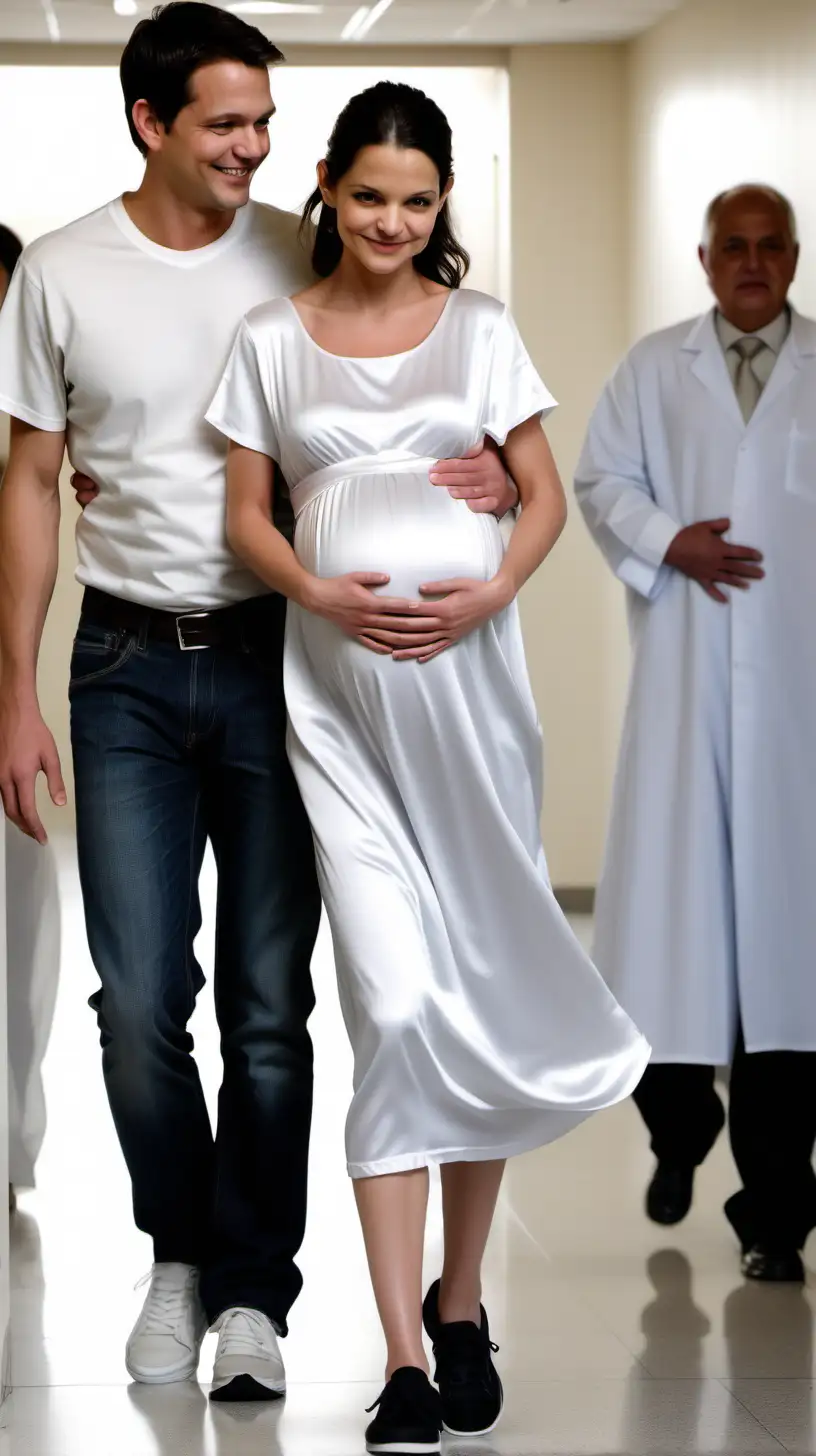 Radiant Pregnant Couple Exiting Wedding Ceremony in Maternity Ward