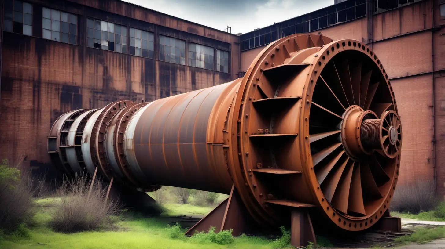 Rustic Industrial Turbine Amidst Old Factory Steel Landscape
