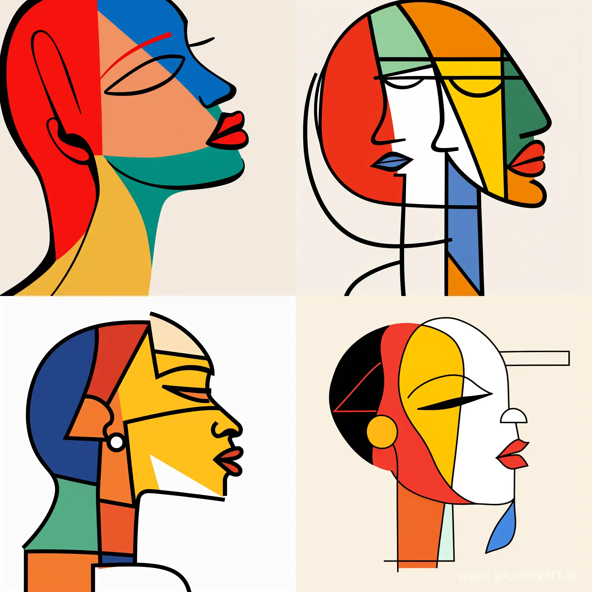 A drawing of a loving and happy african american female, profile, in one-line drawing, figure outline only, single line, simple, in the style of one-line, single line drawing, black line on white background, colorful, no background, clean lines, minimalistic, simple, Paul Klee style