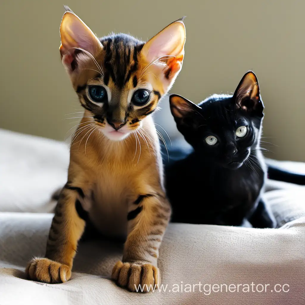 Abyssinian-Kitten-Simba-and-Black-Sphinx-Archie-Playfully-Interact