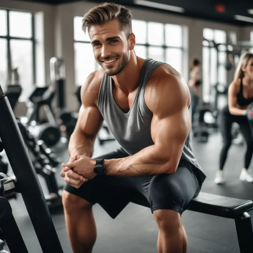 Photo & Art Print Muscular man working out in gym doing exercises