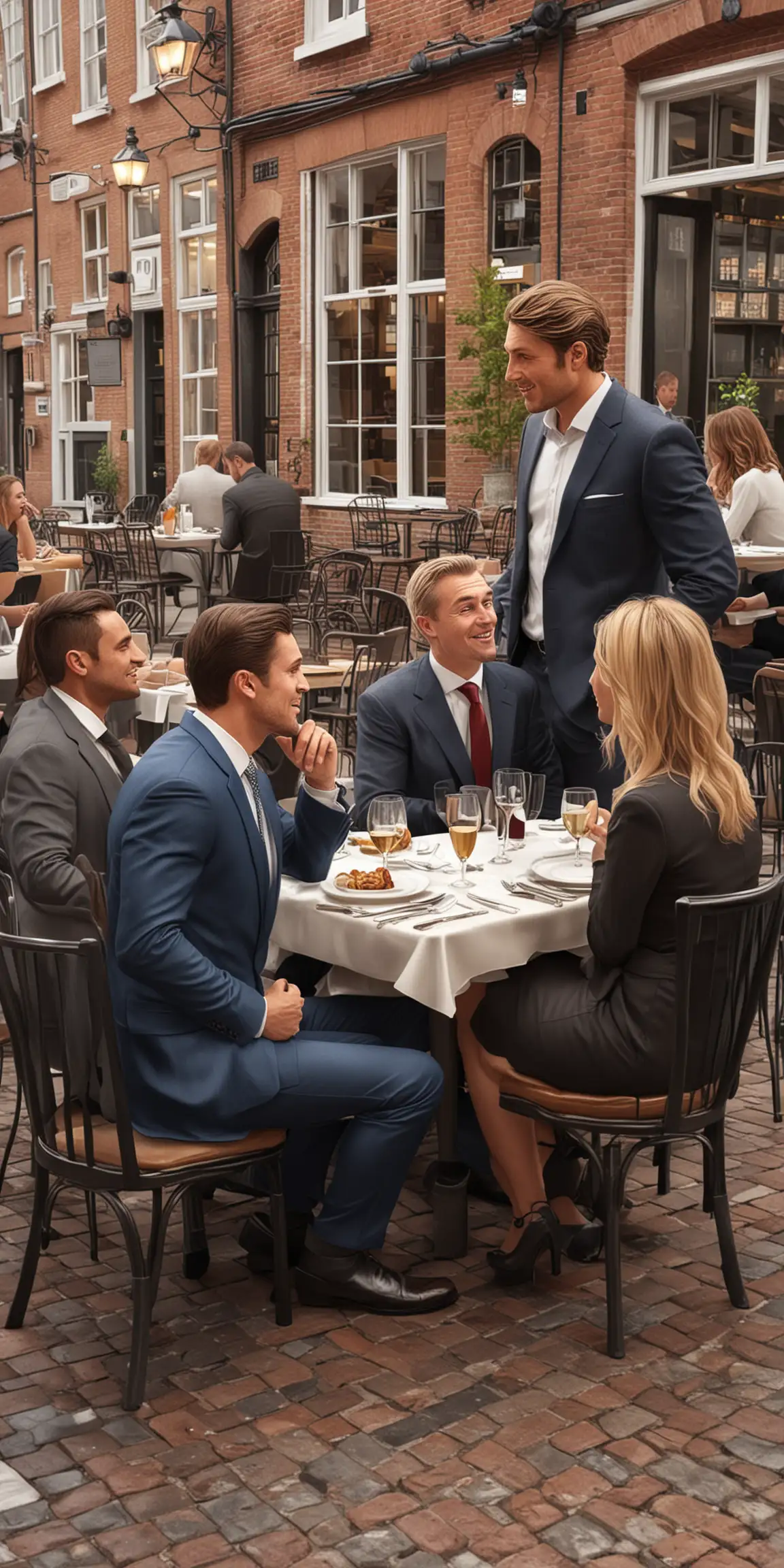 Amsterdam City Restaurant Business Meeting Realism Illustration of Men and Women Negotiating Deals