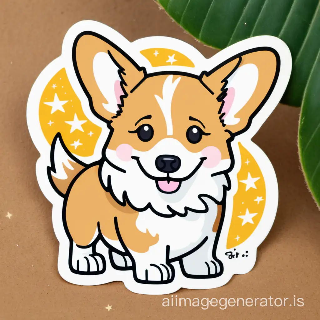 Corgi stargazer, cartoon, sticker