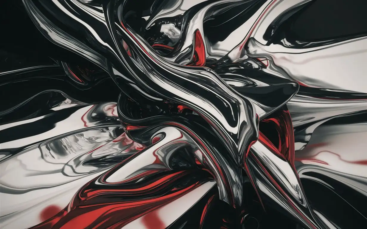 black white red abstract liquid metal