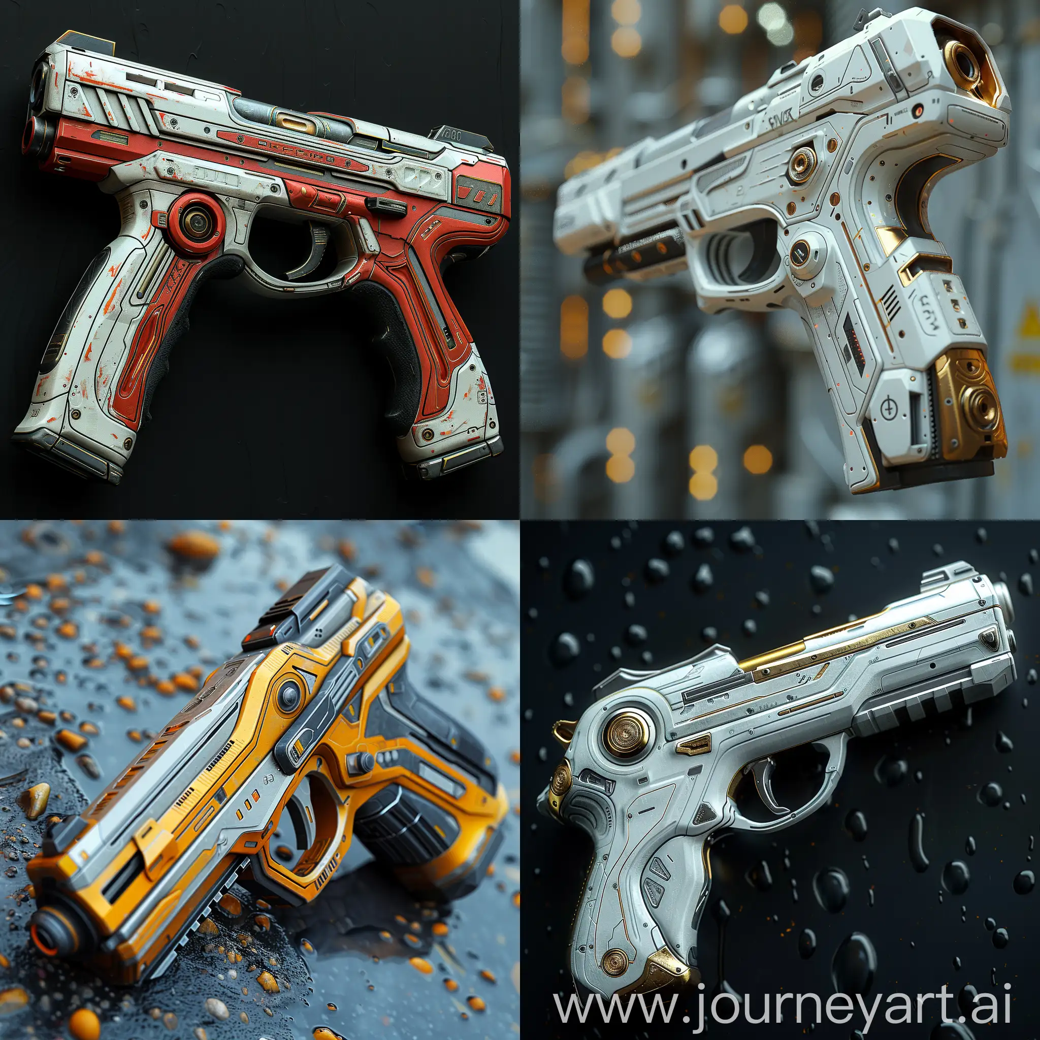 Ultra-modern futuristic pistol, ultramodern futuristic pistol, shape-shifting materials, octane render --stylize 1000
