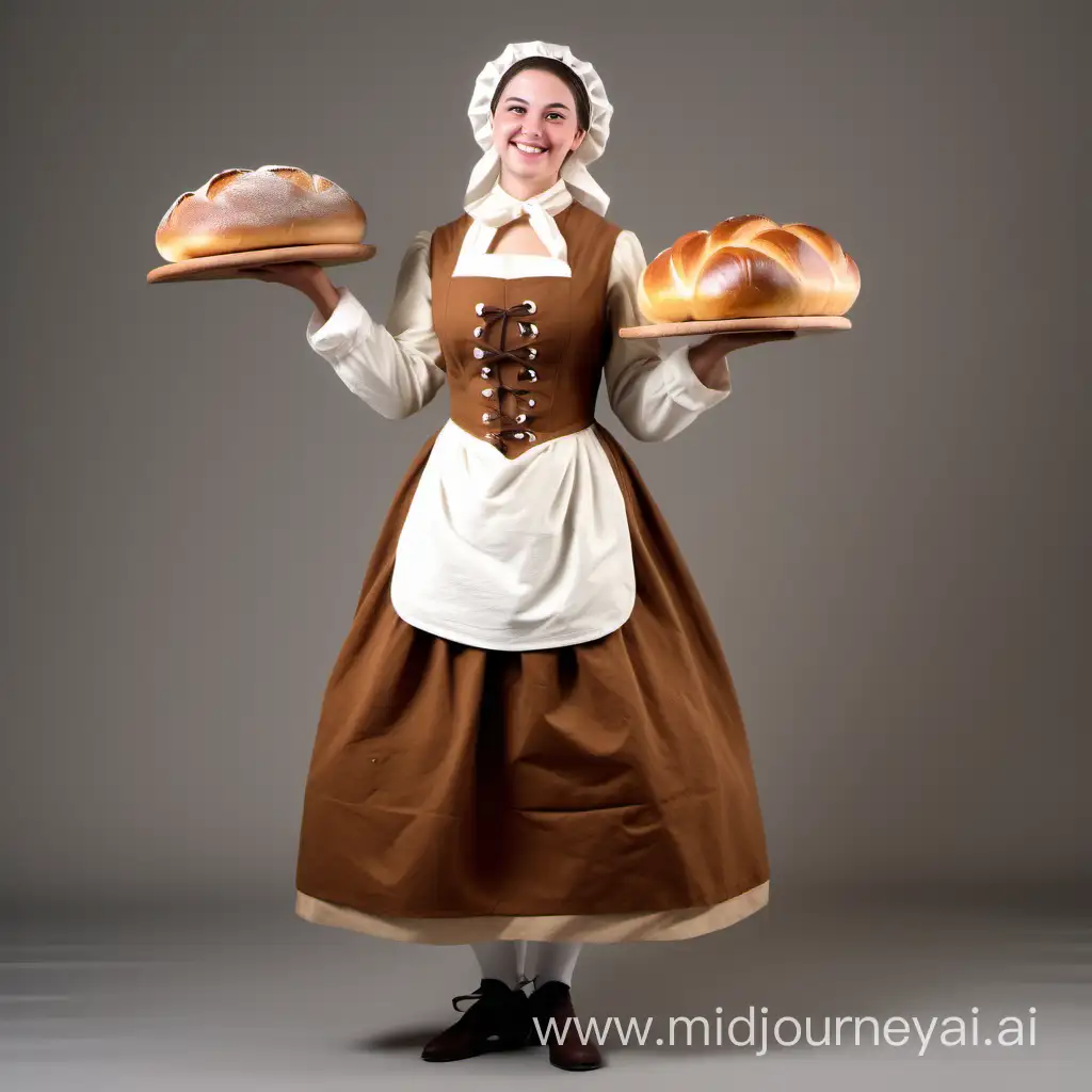 Joyful 18thCentury Baker Crafting Delectable Bread in Vintage Attire