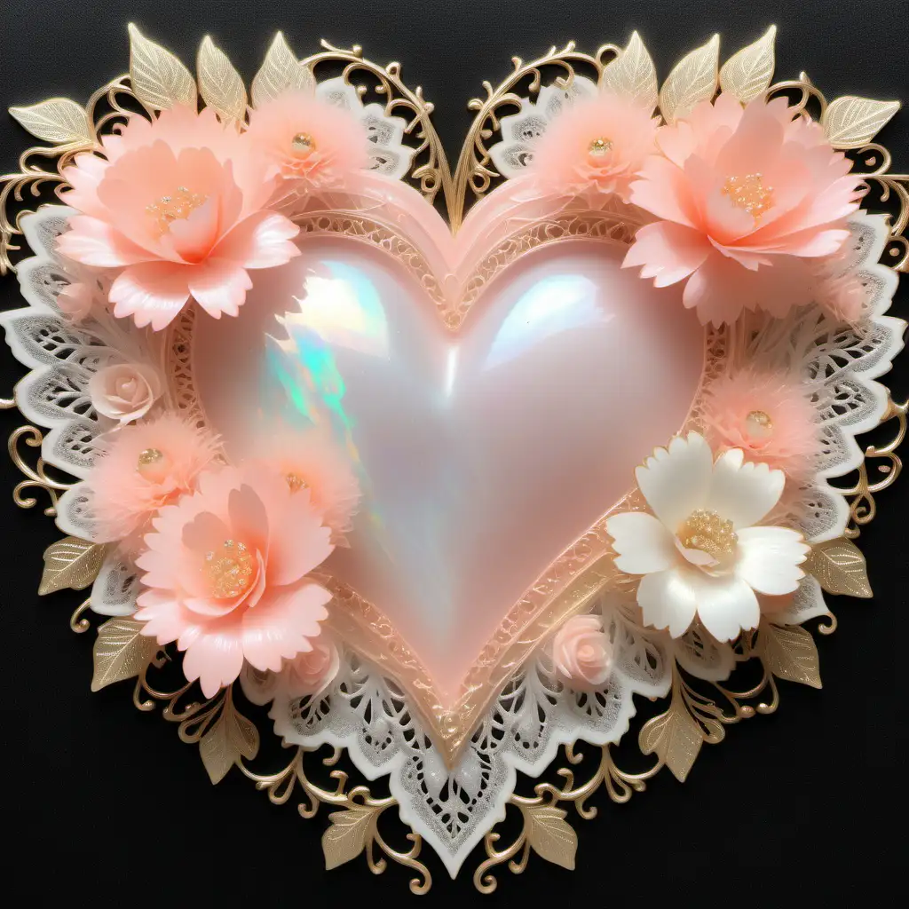 Elegant Neon Mother of Pearl Blush Salmon Heart on Glitter Background