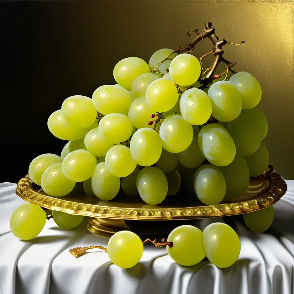 Fresh Green Grapes Arranged on a Luxurious Golden Platter